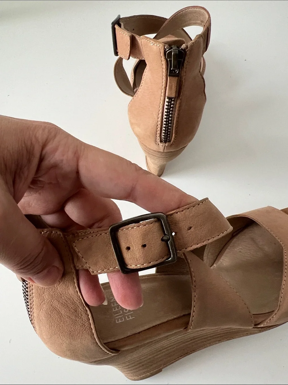 Eileen Fisher criss cross Tan Strappy Wedge Sandals 8.5